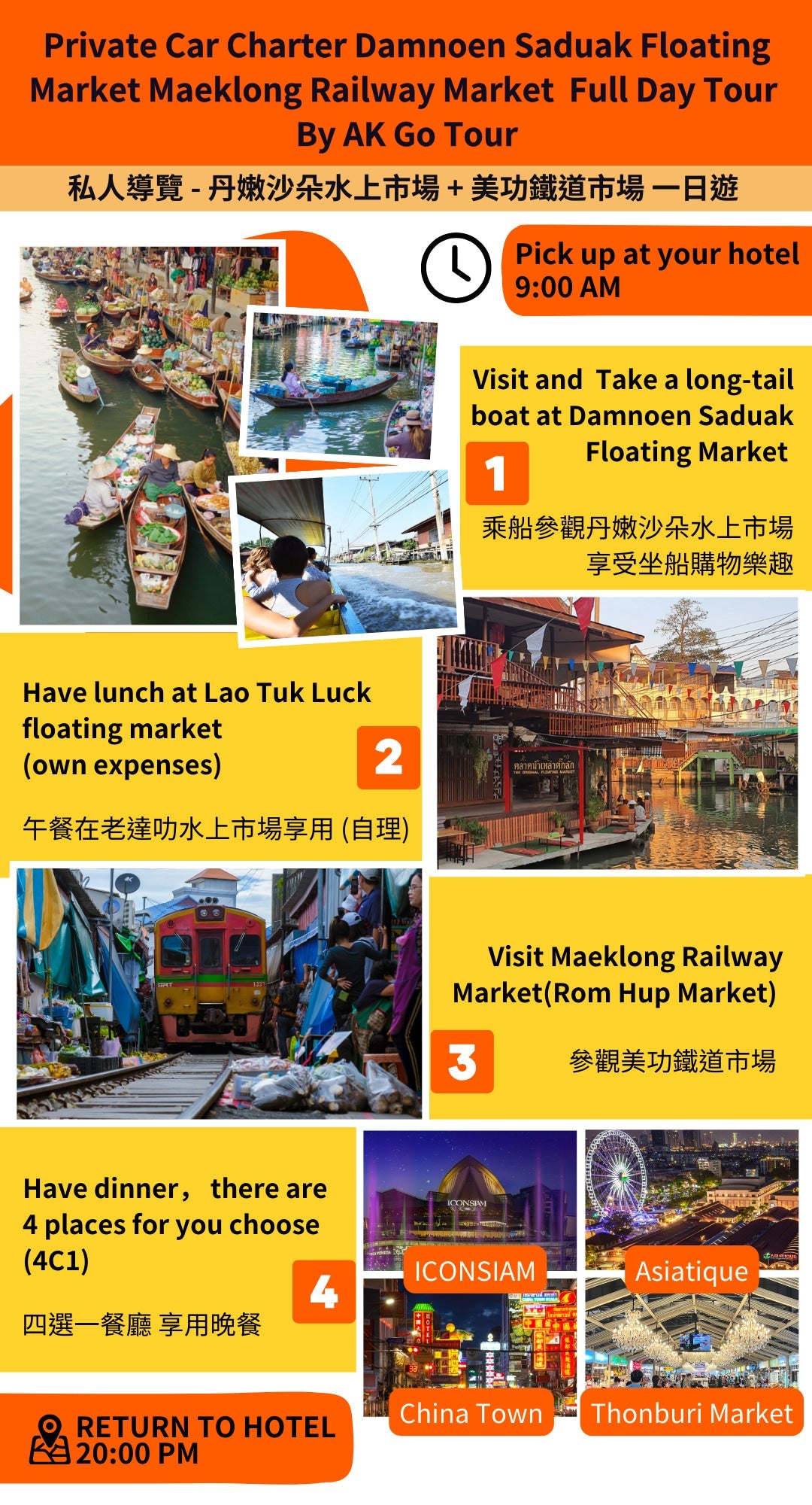 Private Car Charter Damnoen Saduak Floating Market, Maeklong Railway