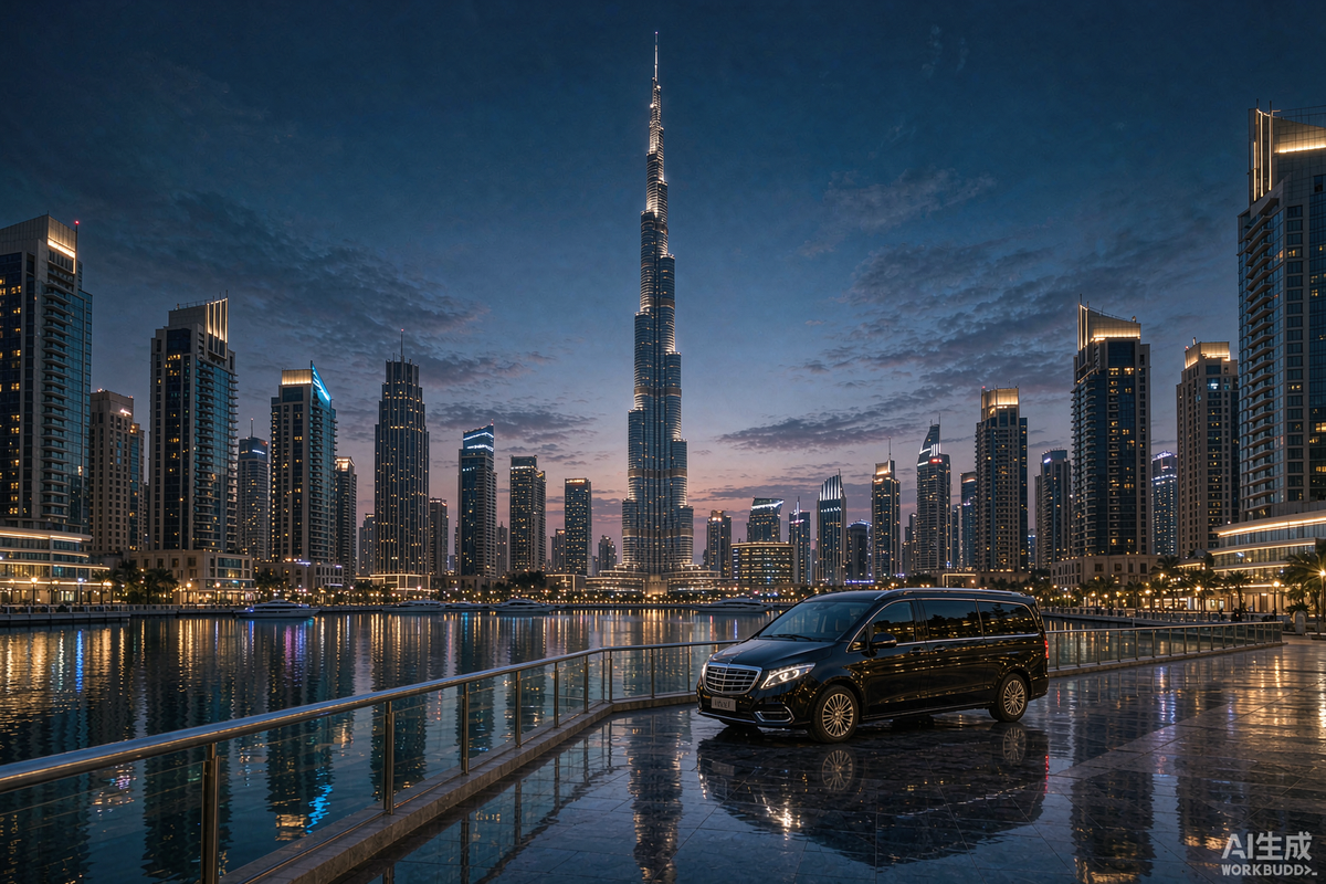 Dubai private car charter with Burj Khalifa skyline